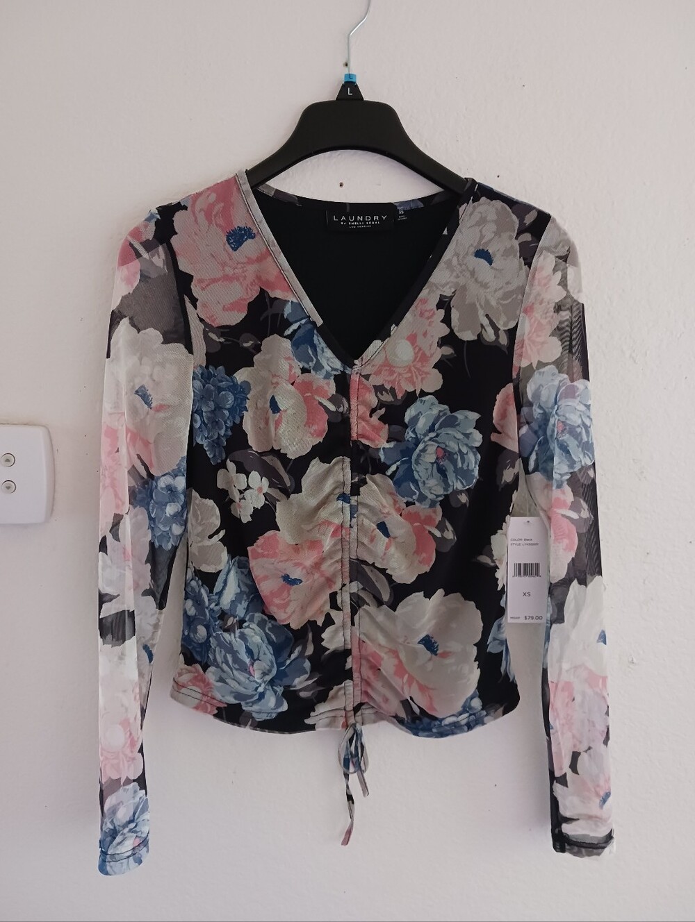 Laundry By Shelli Segal Mesh Bouquet Ruched Top